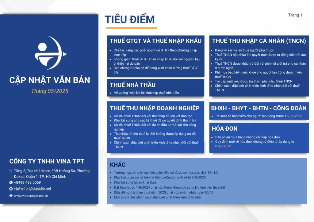 Tiêu điểm tin tức thuế 5/2025